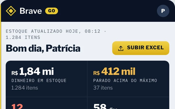 Tela do sistema de compras e estoque no celular