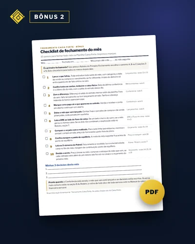 Capa do bônus 2, Checklist de fechamento do mês: páginas do PDF em leque