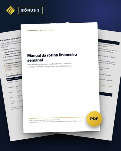Capa do bônus 1, Manual da rotina financeira semanal: páginas do PDF em leque
